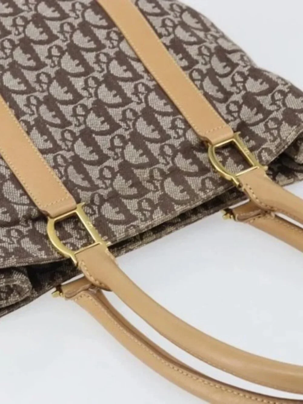 Christian Dior Trotter Canvas Tote Bag Gold Beige Auth gh772A - Picture 6 of 16